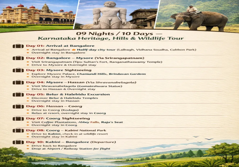 09 Nights / 10 Days – Karnataka Heritage, Hills & Wildlife Tour